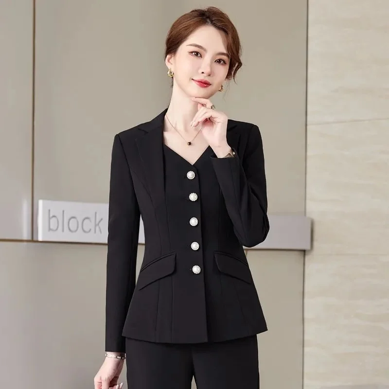 Spring Autumn Women Blazer Jacket And Pant Suit New Fashion White Red Black Blazer Trousers 2 Piece Set Ladies Office Work Suit