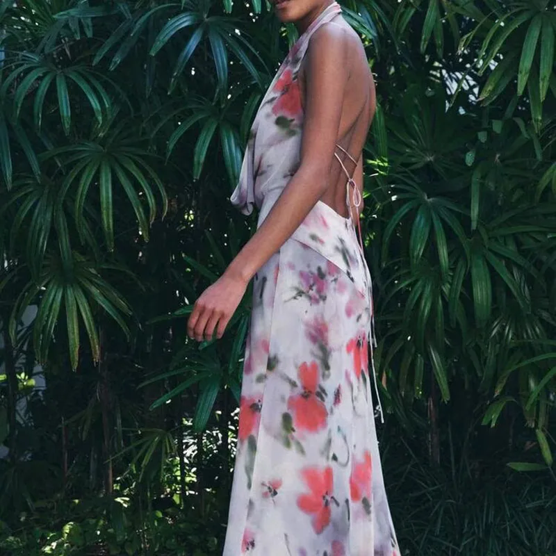 Letnia nowość: damska sukienka midi Dr ZA2025 z kwiatowym nadrukiem, kołnierzykiem, w stylu streetwear, długa, wyszczuplająca sukienka dla kobiet.