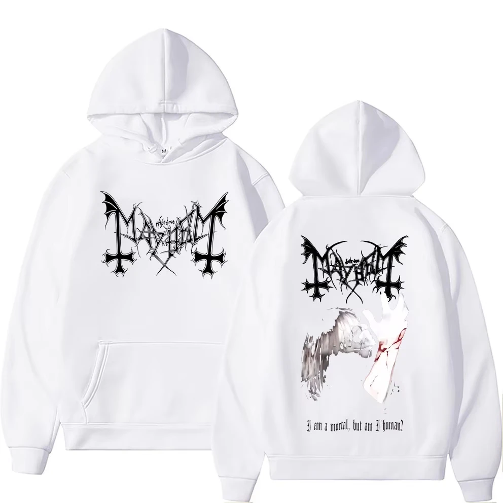Black Metal Mayhem Print Hoodie Men Women Vintage Casual Hooded Tracksuit Male Fashion Gothic Rock Oversized Streetwear -