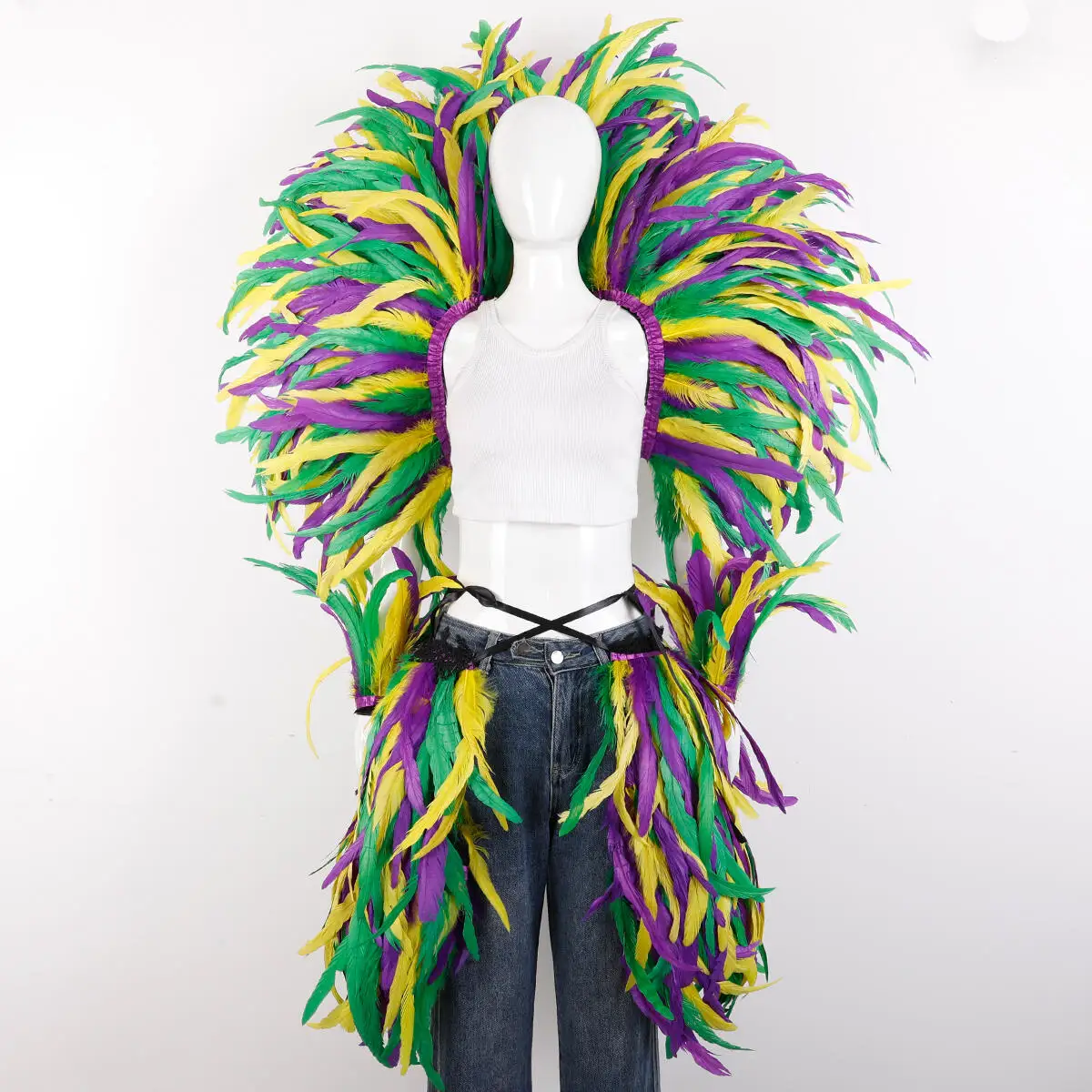 Women's Fashion Role-Playing Witch Halloween Gothic Carnival Three-Piece Costume Ball Feather Collar Cape Costume Accessories