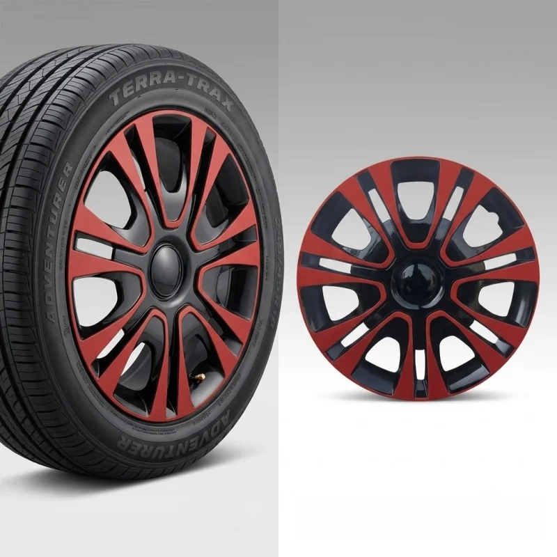 4 pièces de couvre-roues universels pour voiture de 13 pouces, argentés et rouges, enjoliveurs sportifs, protecteurs de jantes de pneus, accessoires décoratifs, kit de modification