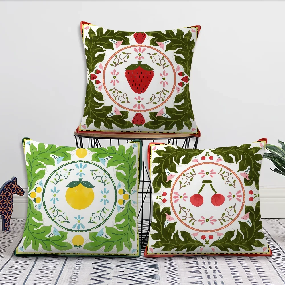 Pillow cover 40x40 Pillow cases 45x45 green leaves strawberry cherry fruit fashion soft home decor sofa protective covers