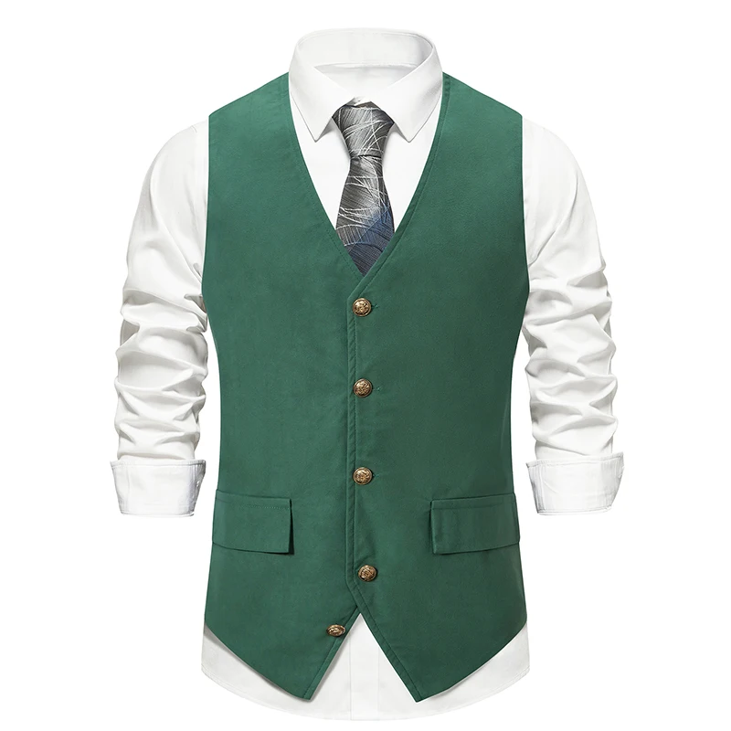 Mens Vintage Green Suede Suit Vest Medieval Steampunk Slim Fit Sleeveless Gilet 2023 Brand New Christmas Party Mens Clothing 2XL
