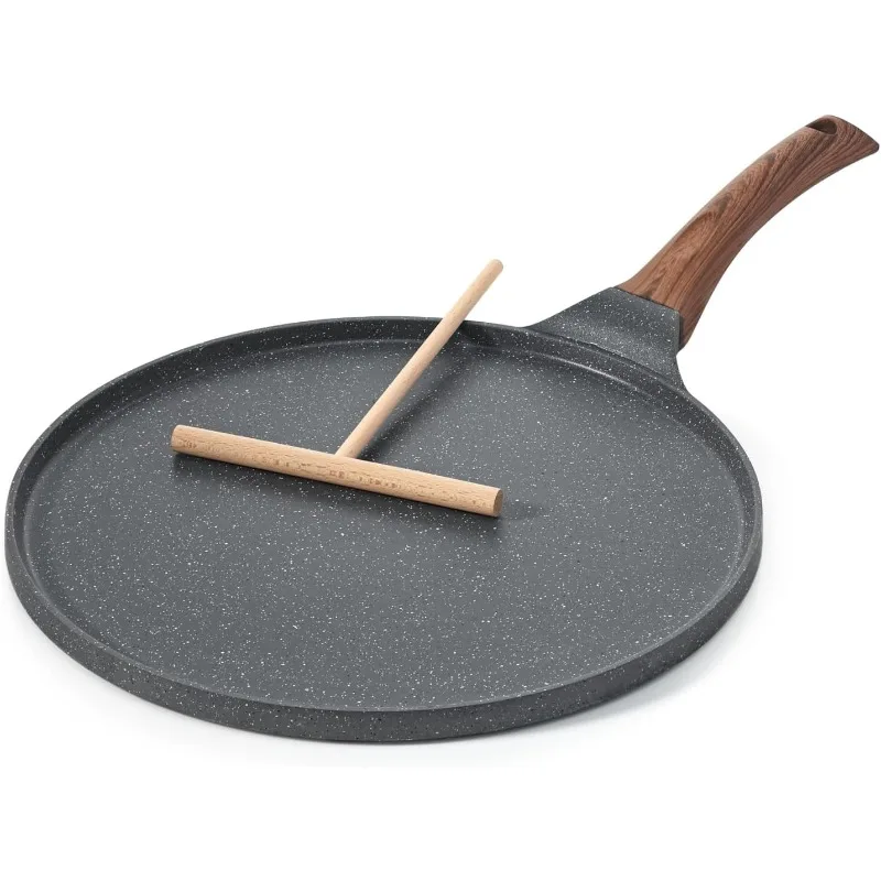 Nonstick Crepe Pan, Swiss Granite Coating Dosa Pan Pancake Flat Skillet Tawa Griddle 12-Inch with Stay-Cool Handle, Ind