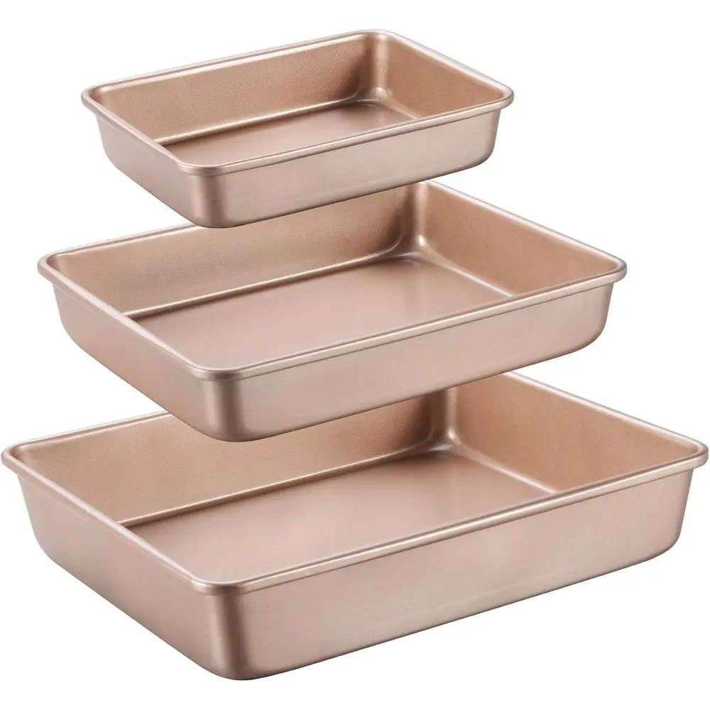 

Nonstick Cake Pan, Stackable Bakeware Set of 3, Oven Trays, Gold (9''/11''/13'')