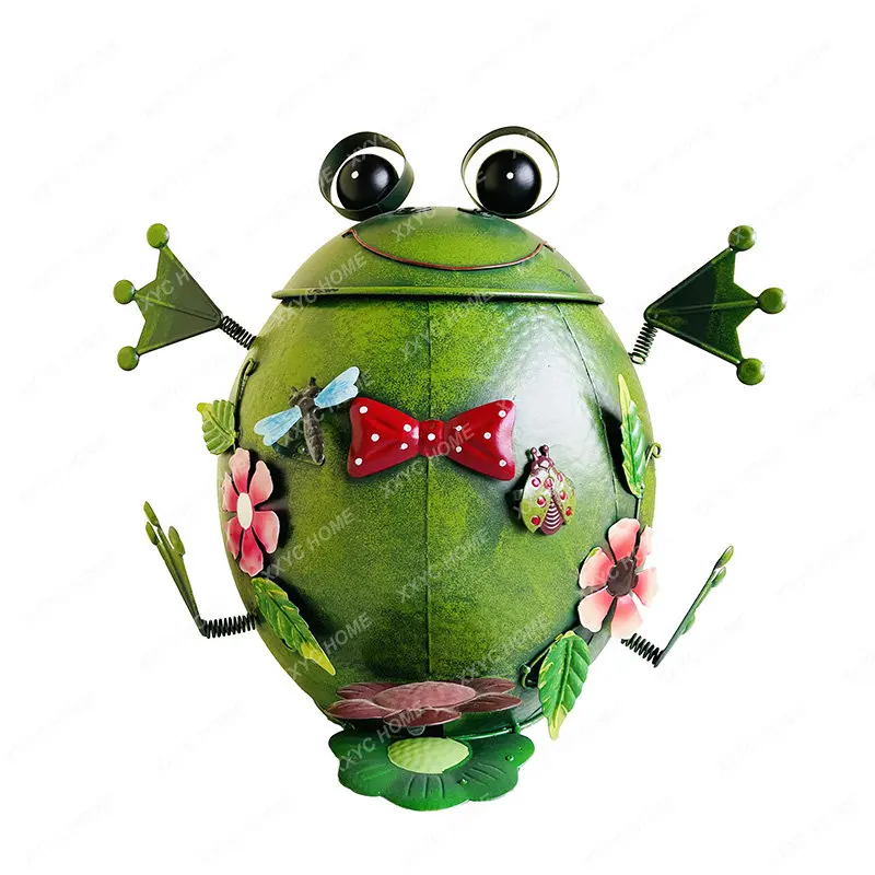 American Country Retro Iron Art Frog Decoration Outdoor Indoor Garden Balcony Living Room Creative Furnishings Trash Can