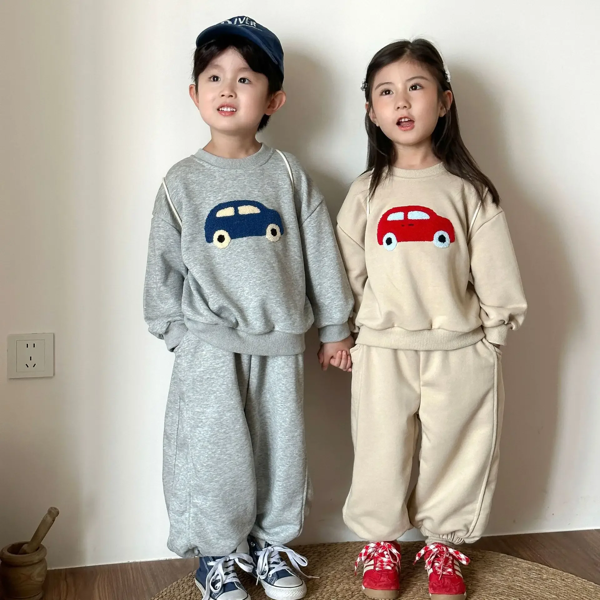 

2025 Autumn New Kids Cartoon Car Print Sweatsuit Set 2-8 Years Children Pure Cotton Soft Clothing