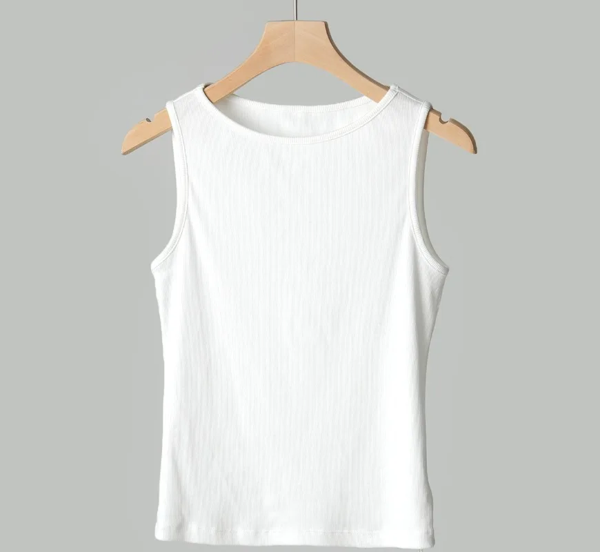 Chaleco sin mangas con tirantes anchos para el hombro de algodón de hilo de alta elasticidad para mujer, nuevas correas interiores y exteriores ajustadas