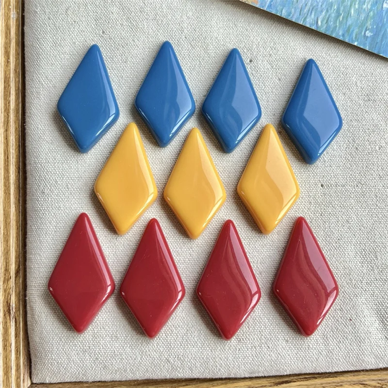 Wholesale 50pcs/lot color print geometry rhombus shape resin cabochon beads diy jewelry garment hair accessory