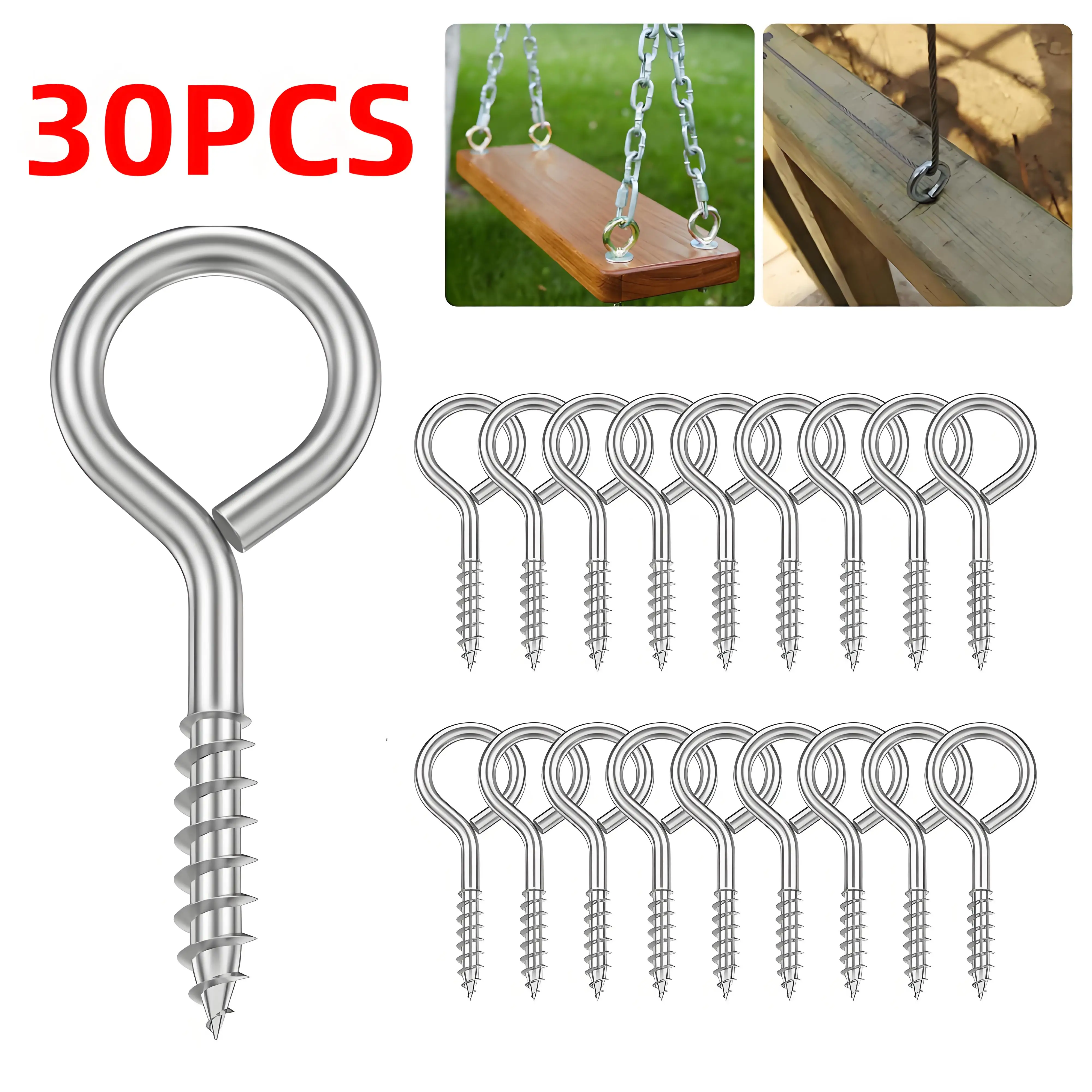 

30Pcs Screw in Eye Hook Stainless Steel Versatile Strong Load Bearing Self Tapping Screw Eye for Hanging Light & Securing Cable