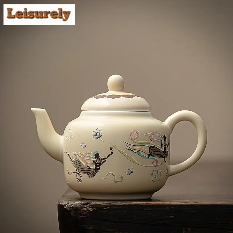 130ml Dunhuang Apsaras Cultural Teapot Luxury White Porcelain Pot Tea Maker Kettle With Strainer Chinese Tea Set Decoration Gift