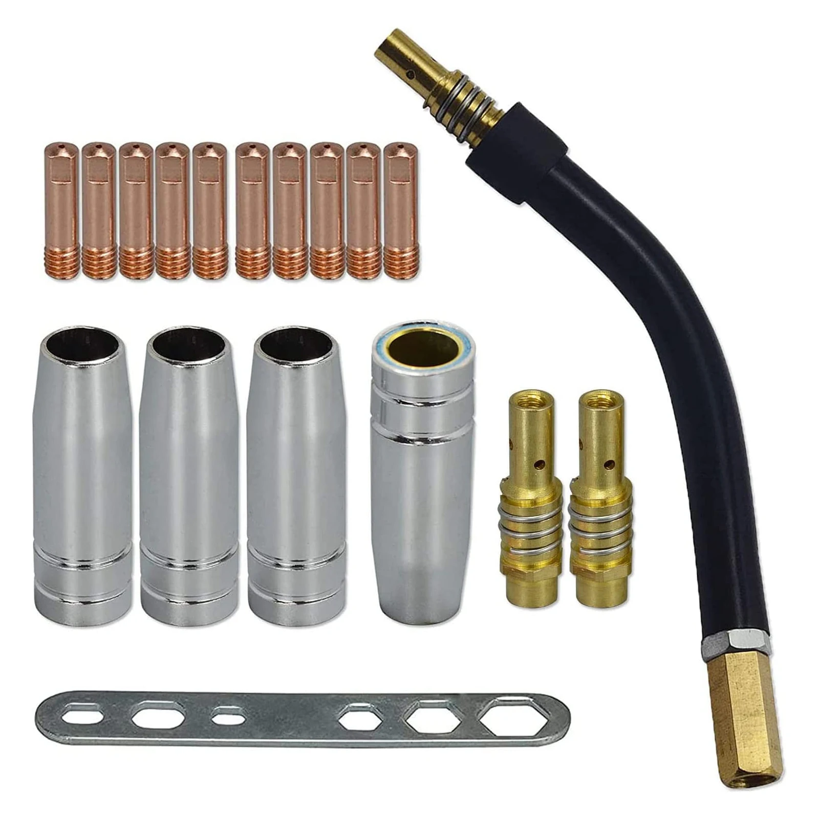 Comprehensive 18PCS Welding Parts Kit MB15 15AK Contact Nozzle 0 035 0 9mm with Diffuser and Holder for Enhanced Welding