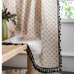 Cotton Linen Semi-blackout Floral Print Black Fringe Bedroom Kitchen Curtain Single Piece Room Luxury Home Interior Decor Hall