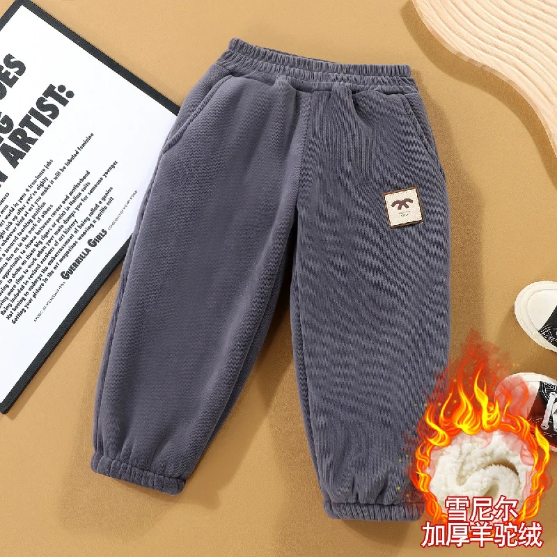 

Boys Girls Thick Pants Winter Autumn Kids Velvet Warm Trousers Teen Fleece Cotton Casual Sweatpants Children Clothes