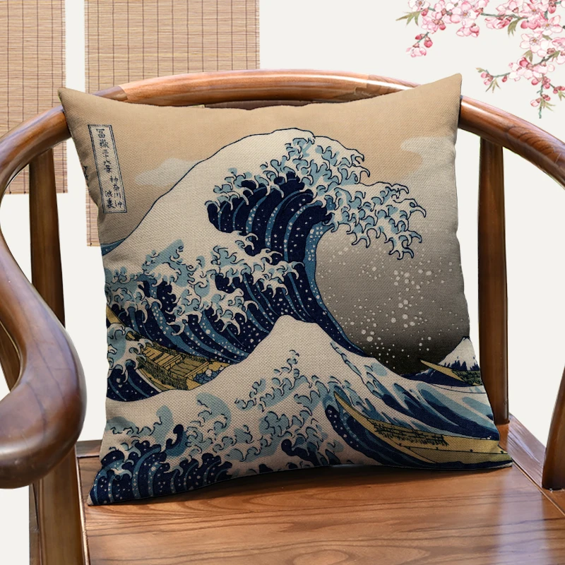 

Japanese Ukiyoe Throw Pillowcase Fuji Mountain Ethnic Style Retro Sofa Cushion Cover Tatami Decoration