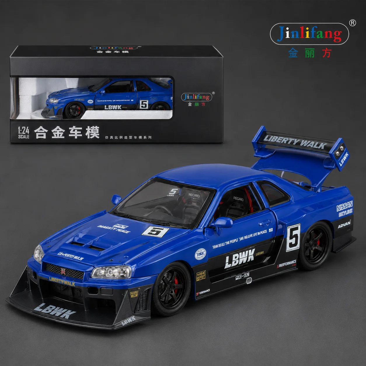 1:24 Nissan Skyline GTR R34 JDM LBWK Racing Car Diecast Metal