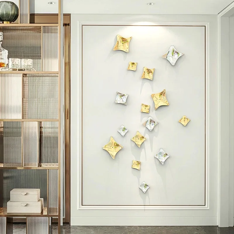 Background Wall Decoration Plastic Starfish Golden Star Geometric Square Pendant Block Combination Mural Room Decor