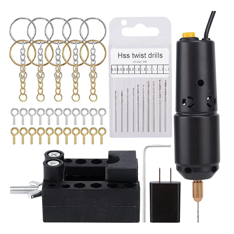 Electric Hand Drill Set For Resin Jewelry Casting, Drill With 10 Drill Bits, DIY Resin Key Chain Jewelry Making US Plug