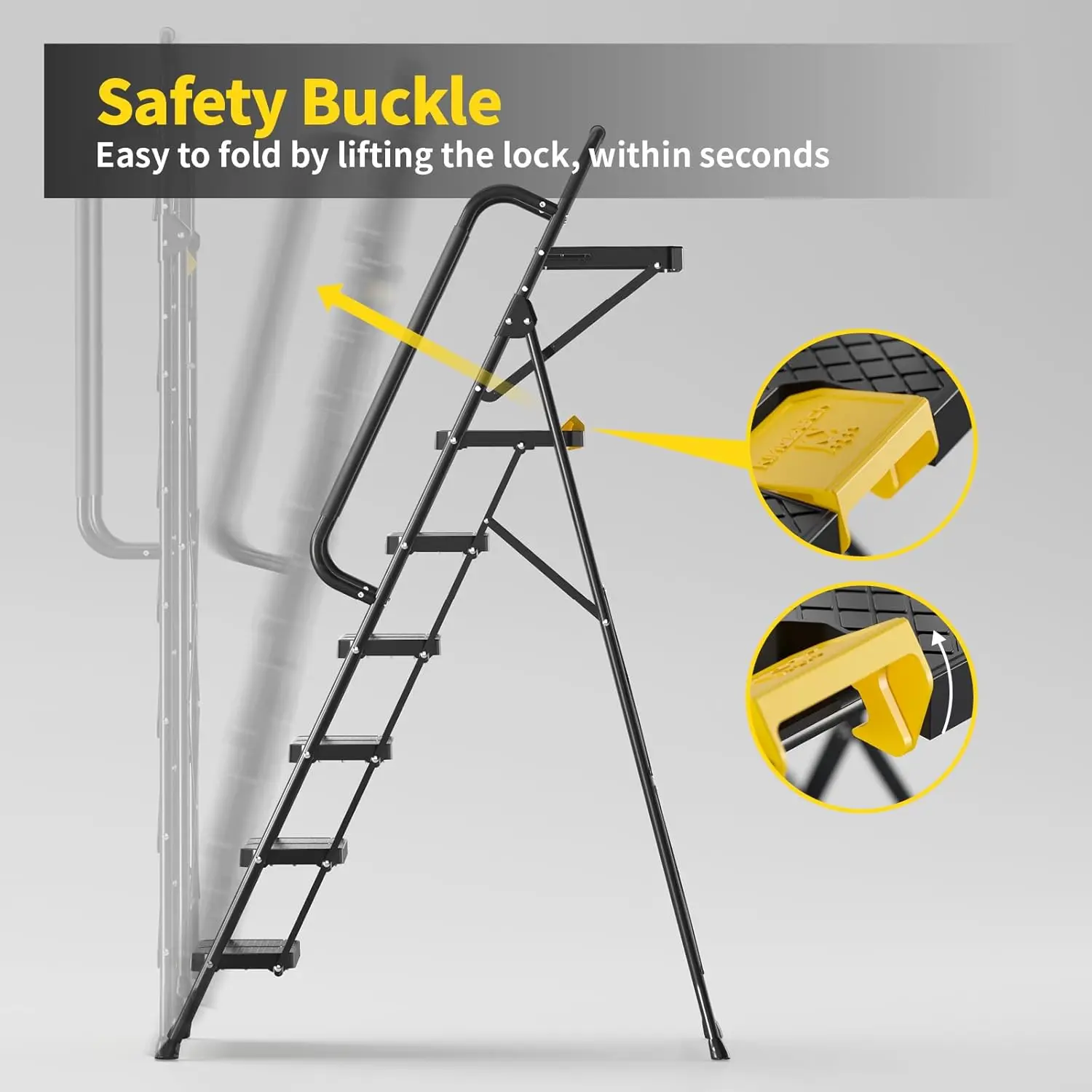 6 Step Ladder with Tool Platform, Folding Step Stool with Handrails, Sturdy Steel Ladder with Wide Pedal, 800 LBS Portable Safet