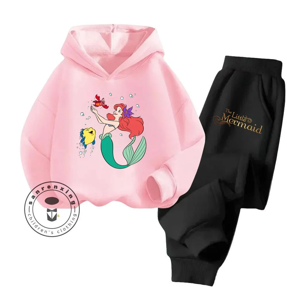 2024 The Little Mermaid Cartoon Multi Element Style Design Trend Printed Children Spring and Autumn New Long Sleeve Hoodie Set