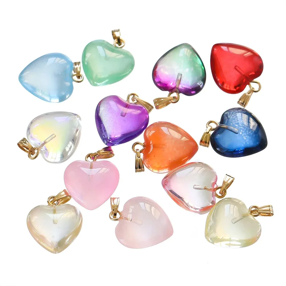 10Pcs/Lot Lampwork Crystal Glass Love Heart Beads Charms Pendant DIY Handmade Jewelry Making Necklaces Earrings Accessories