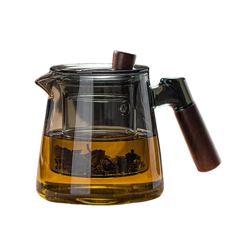 ABLN-Tea Kettle With Removable Infuser 600Ml Glass Teapot, Stovetop Safe Wooden Handle For Loose Tea