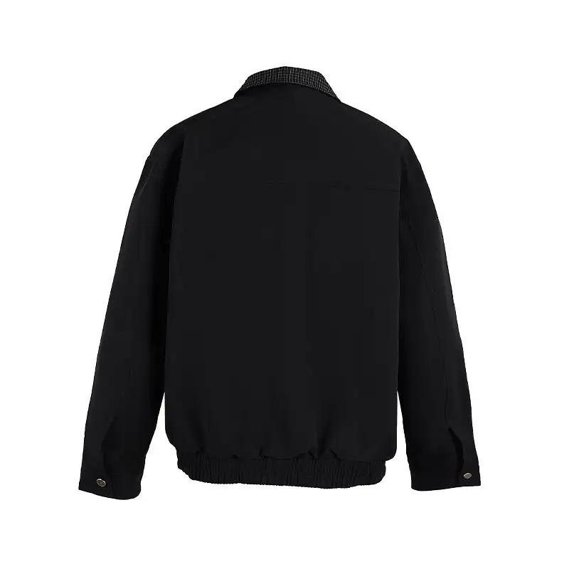 American Retro Contrast Collar Black Jacket Men's Casual Loose Streetwear Fashion Turn Down Collar Bomber Coat for Men