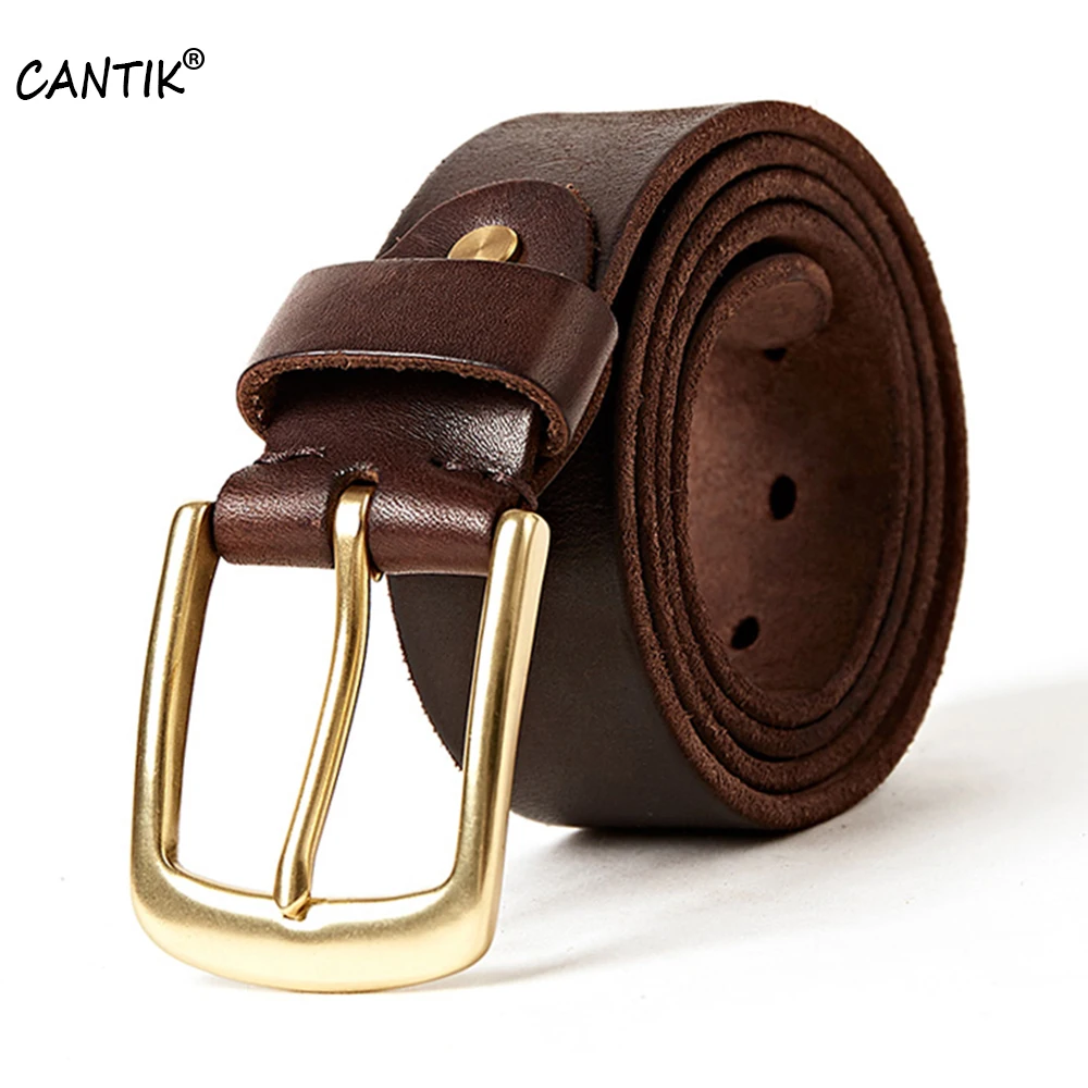 

CANTIK 2023 New Top Quality Pure Cow Genuine Leather Belts Retro Styles Brass Buckle Jeans Accessories for Men 10 Year Used 2007