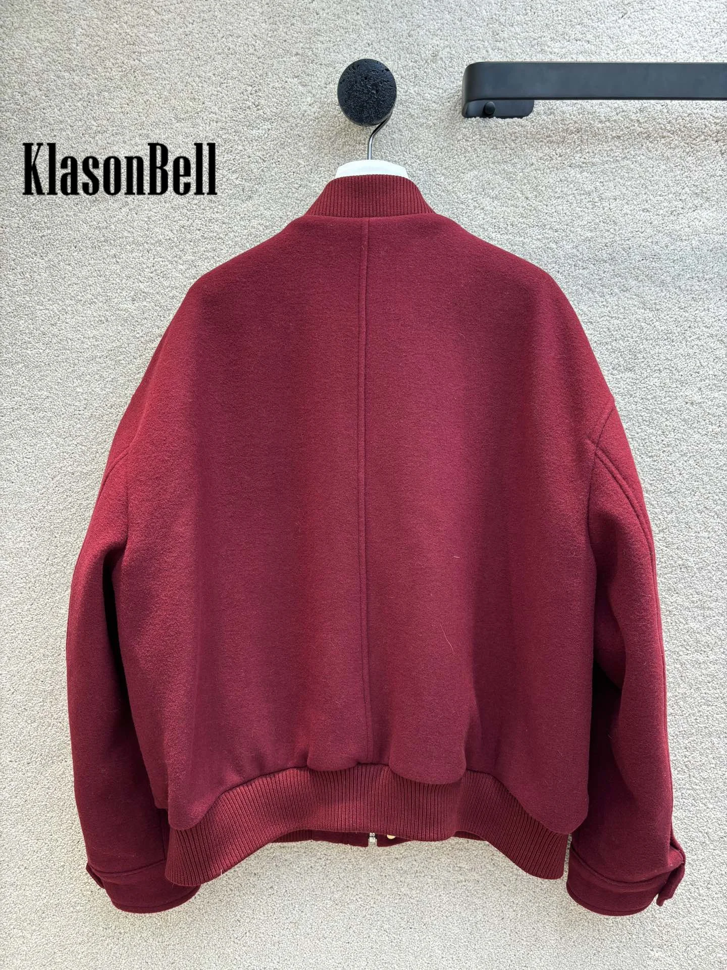 7.15 KlasonBell American Style Celebrity Same Woolen Jacket For Women Knit Stand Collar Spliced Zipper Fashion Keep Warm Coat