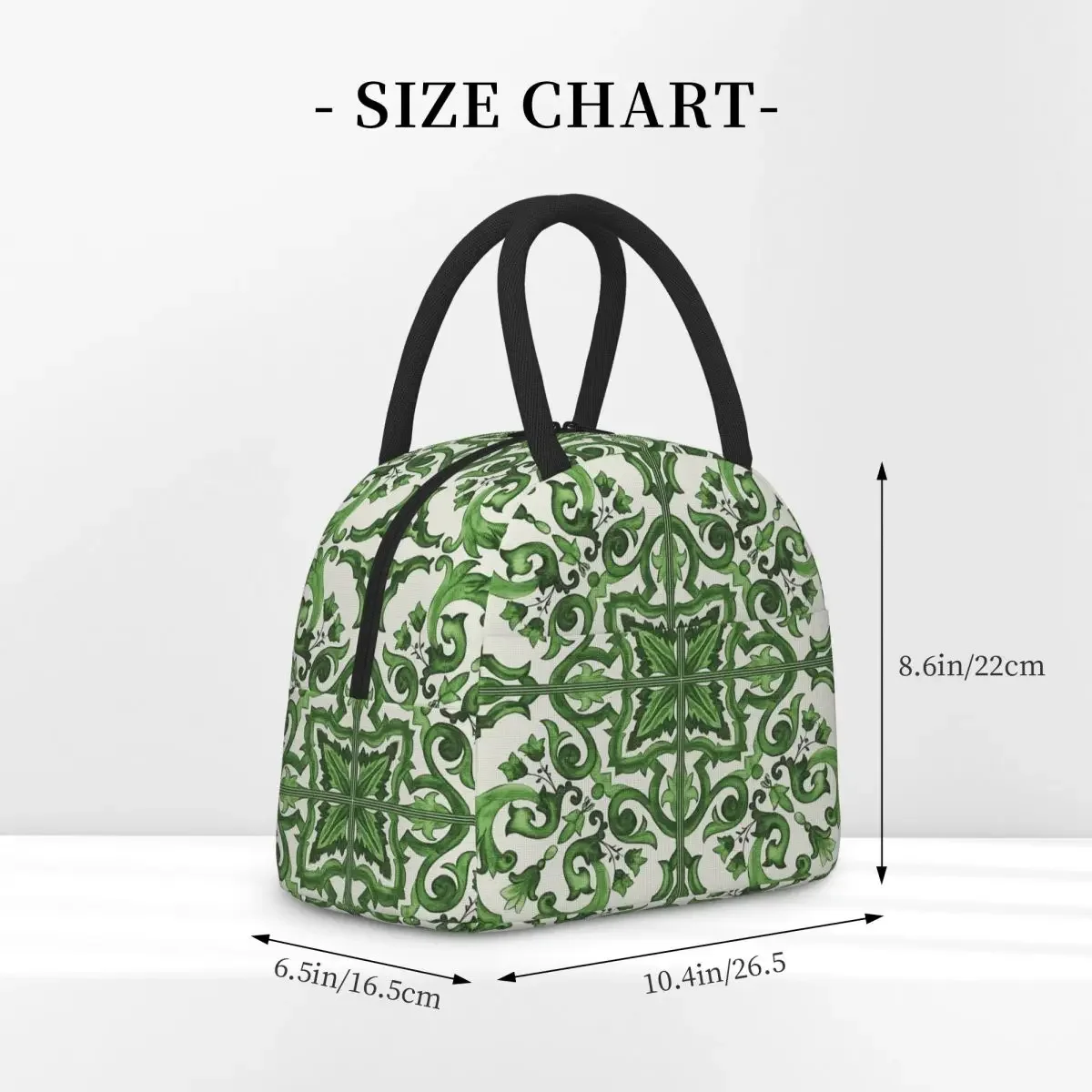 Green Ornate Floral Mediterranean Sicilian Tile Insulated Lunch Bag for Women Kids Leakproof Food Boxes Thermal Lunch Box Tote