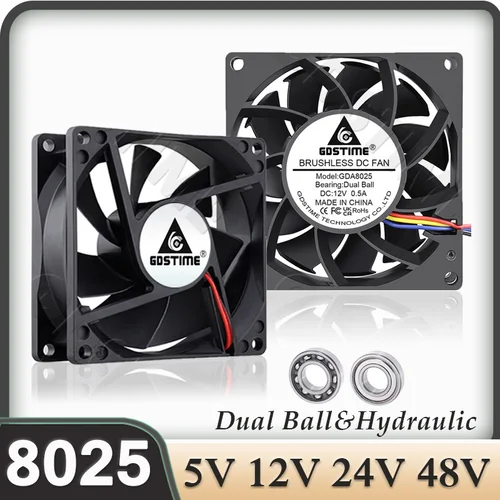 Gdstime 8025 2Pin 48V ventilador de refrigeración DC 5V 12V 24V 80mm doble bola USB ventilador Axial 80x80x25mm 8CM sin escobillas portátil PC ventilador enfriador de caja