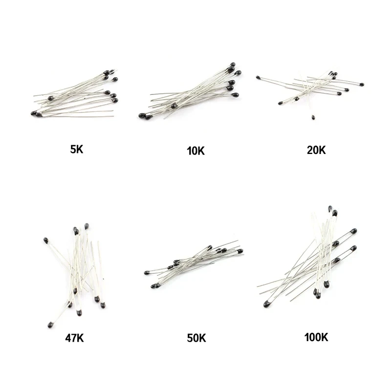 100PCS NTC Thermistor Thermal Resistor Kit NTC-MF52AT Resistors Set 1K 2K 3K 4.7K 5K 10K 20K 47K 50K 100K 5% 3950B