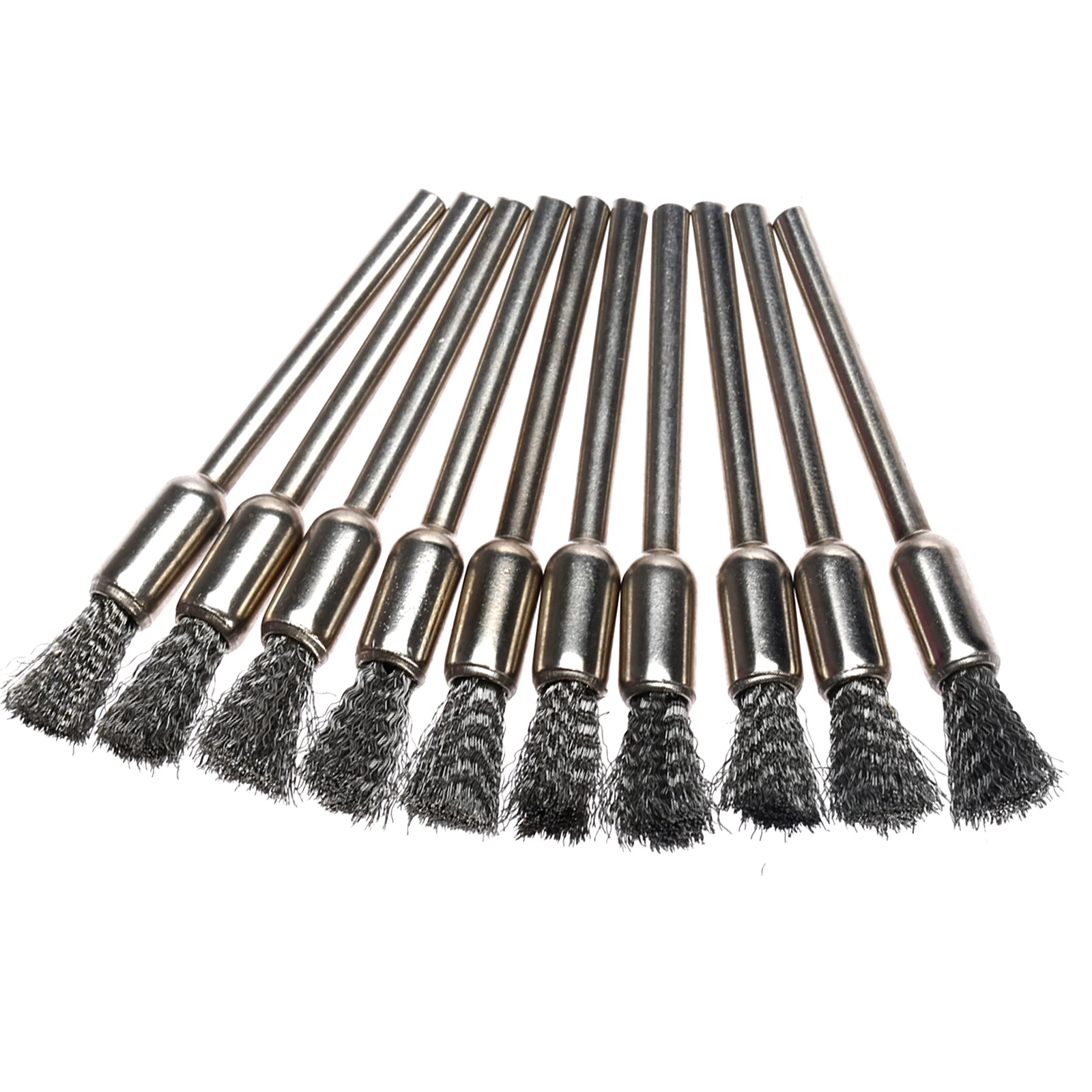 10Pcs 6MM Stainless Steel Polishing Wheel Brush Pen Shape 3mm Shank Wire Cleaning Brush Fits for Dremel Accessories Rotary Tools