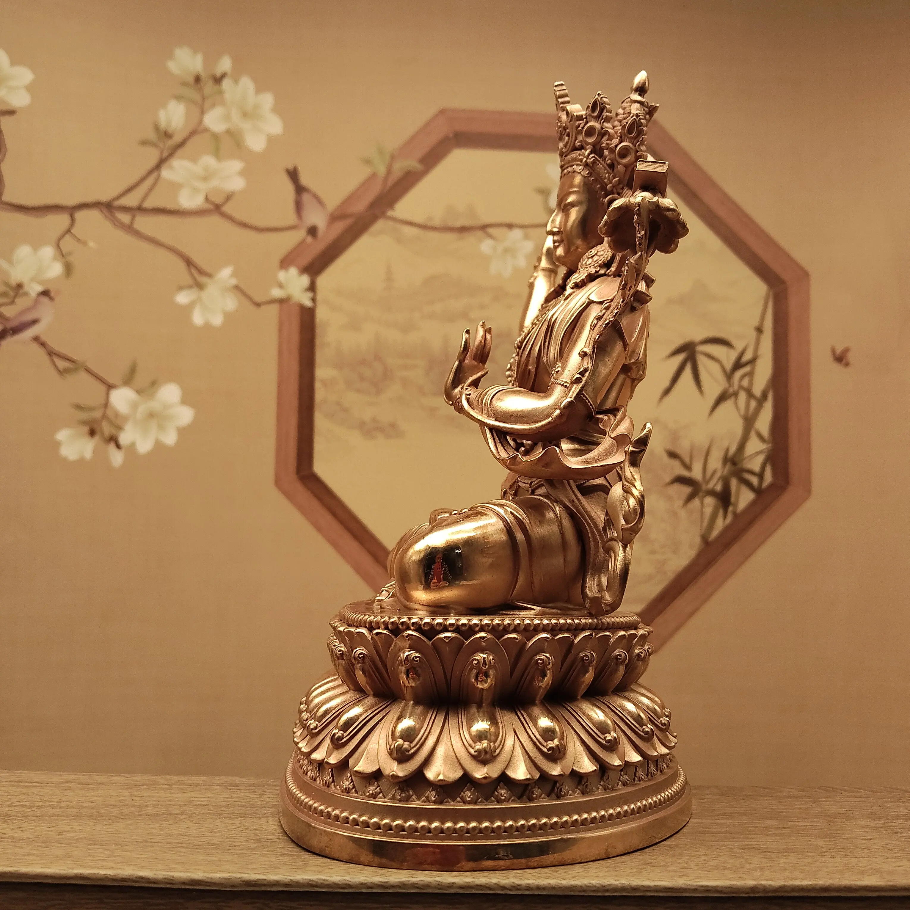 Tibetan Vajrayana Copper Manjushri with Sword Two-Arm Statue 20cm Home Altar Wisdom Blessing