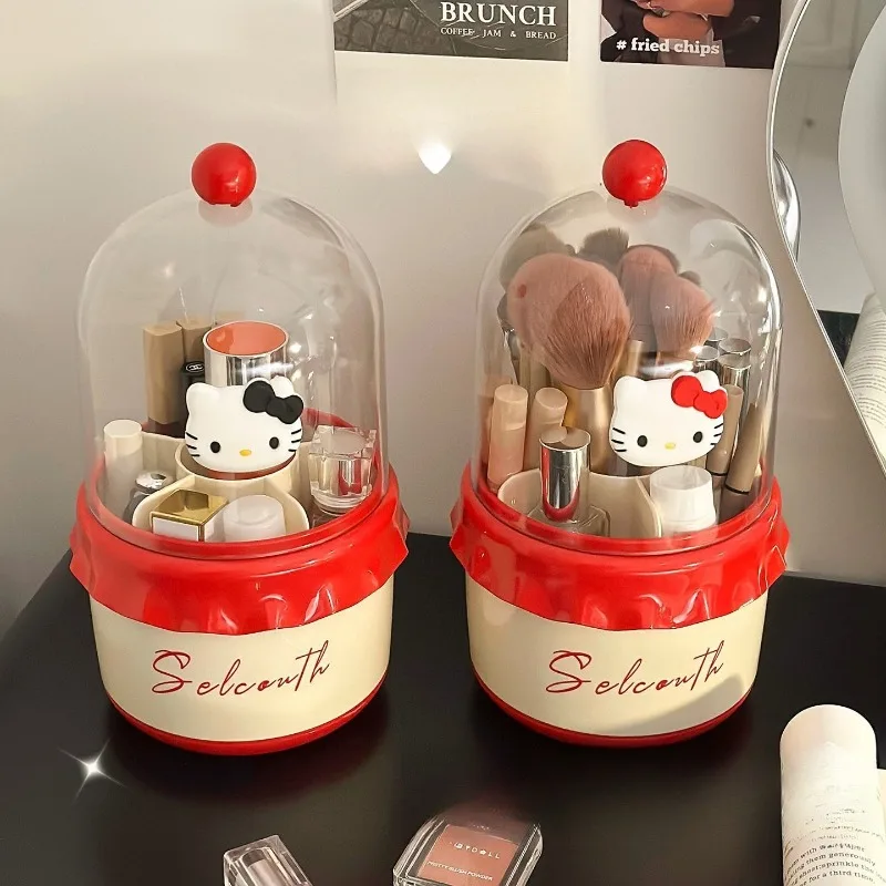 

New Cute Sanrio HelloKitty Kawaii Anime Cartoon Dustproof Makeup Cup Desktop High Capacity for Lipstick Eyebrow Brush Stand Toys