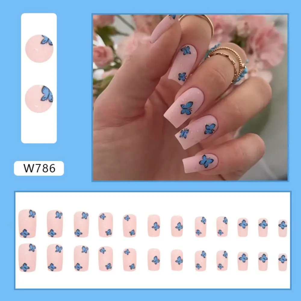 New Long Square False Nails Rainbow French Aurora Wavy Fake Nials Detachable Full Cover Nail Tips DIY