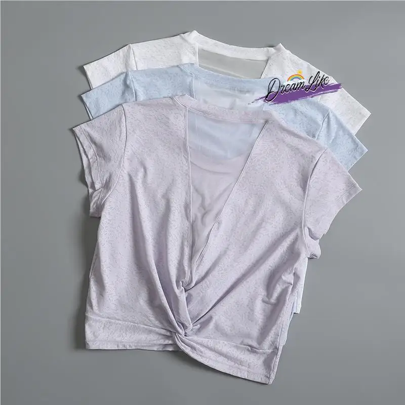 

Свободная женская одежда для фитнеса, летняя одежда для бега, сексуальный спортивный топ Qui Dry, накидка для йоги, модная футболка Cloud Poem