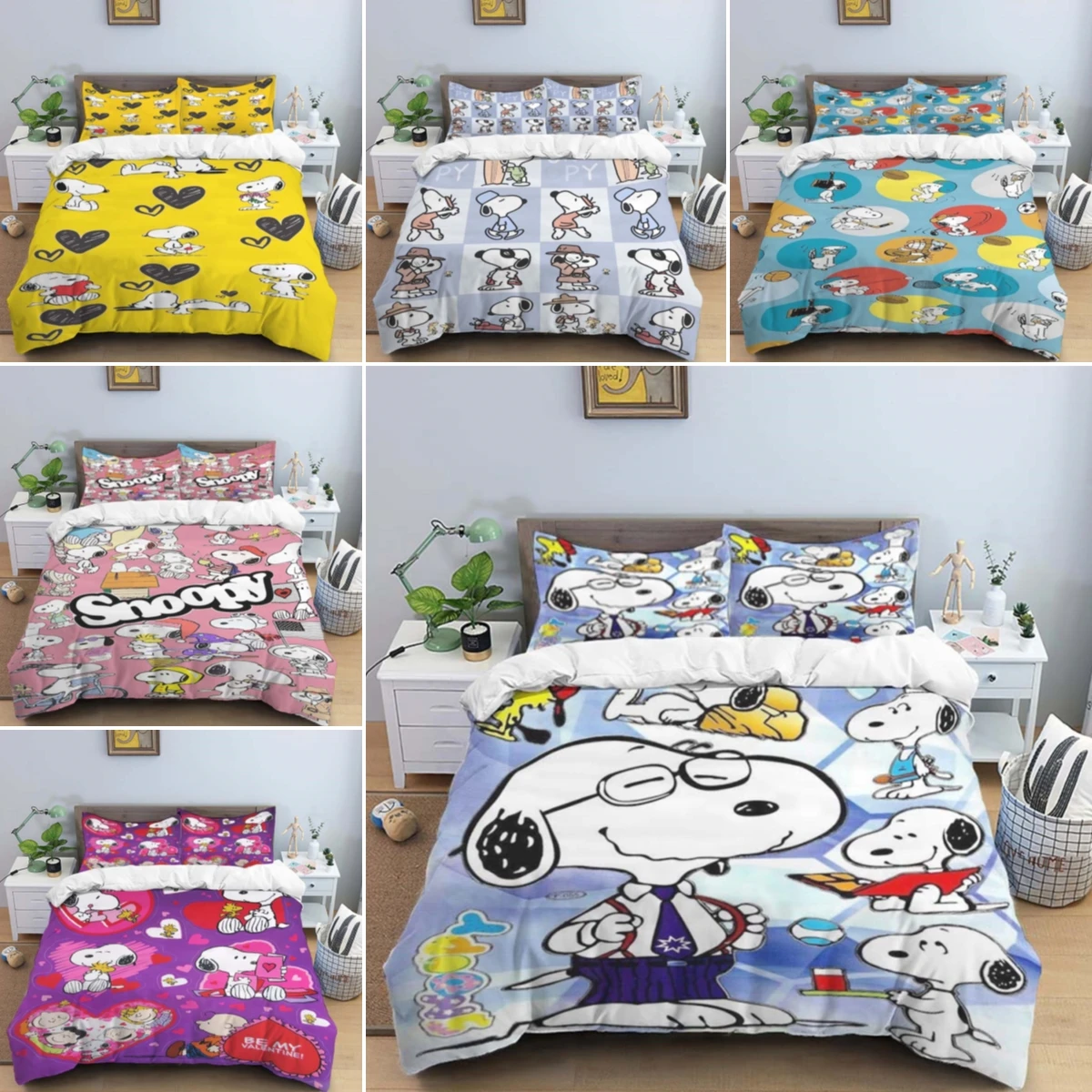 New moHappy puppy pattern duvet cover, Snoopy cartoon bedding, breathable, 3D printed, comfortable and warm, suitable for sleep.
