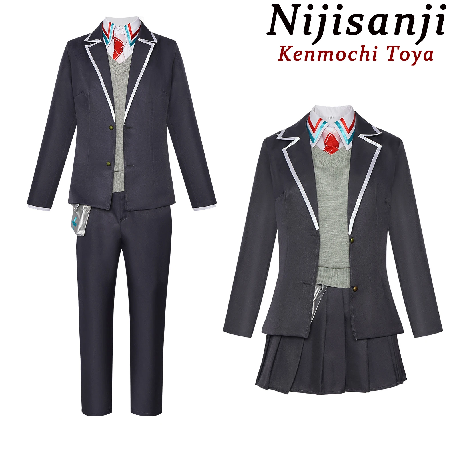 

Anime Nijisanji Kenmochi Toya Cosplay Costume Japanese JK School Uniform Blazer Vest Full Set Anime Convention Halloween Party