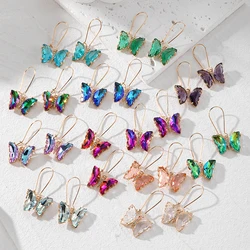 Colorful Crystal Butterfly Animal Hoop Earrings Women Gift Zircon Shiny Cute Insect Pendant Earring Wedding Party Luxury Jewelry