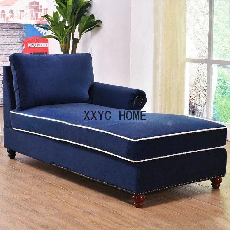 New Classical Chaise Longue Distressed Fabric Soft Bag Beauty Bed Balcony Villa Leisure Recliner