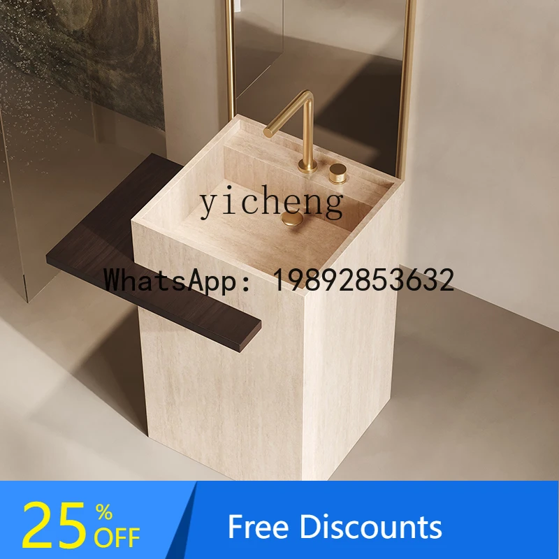 

B1 custom hotel villa rock slab column basin outdoor courtyard wash basin integrated floor type