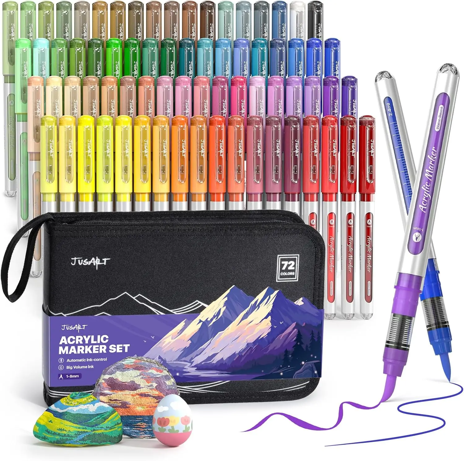 

72 Colors Acrylic Paint Markers with Canvas Bag, Water-Based No-Bleed Pens, Automatic Ink Control for DIY Art & Crafts