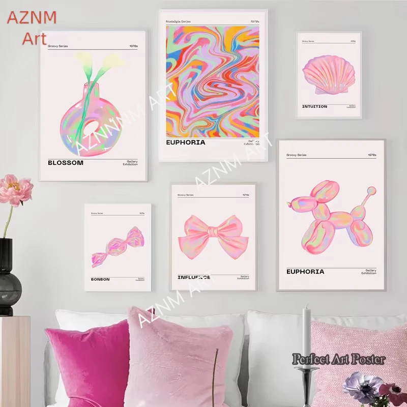 Aesthetic Gradient Aura Poster Retro Canvas Painting Holographic Pink Gallery Wall Art Print Picture Home Girl Room Decor