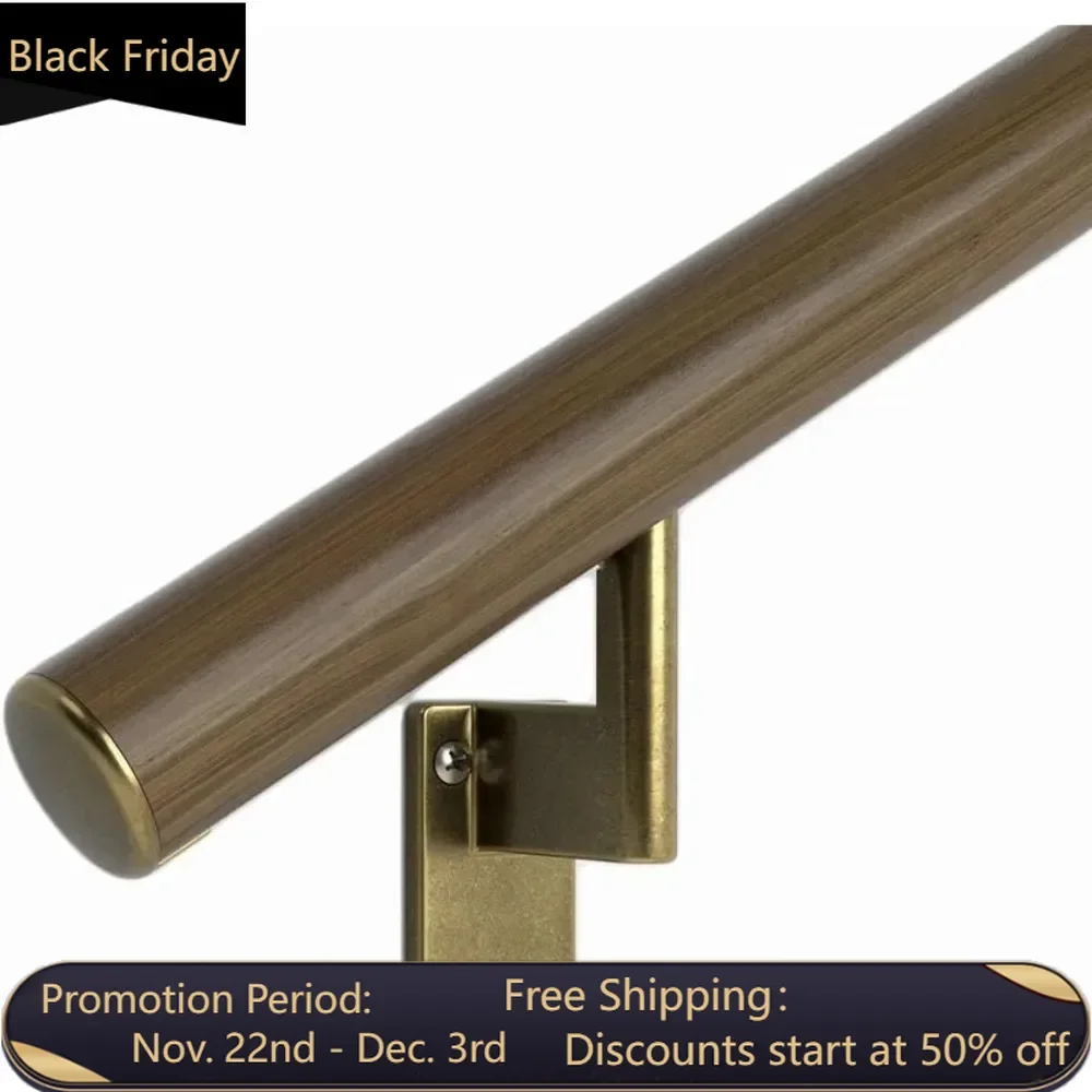 

8ft Flush Handrail Kit - Walnut - Complete Indoor Handrail for Stairs - 1.6" Round Genuine Wood Wrapped Aluminum Core Railing