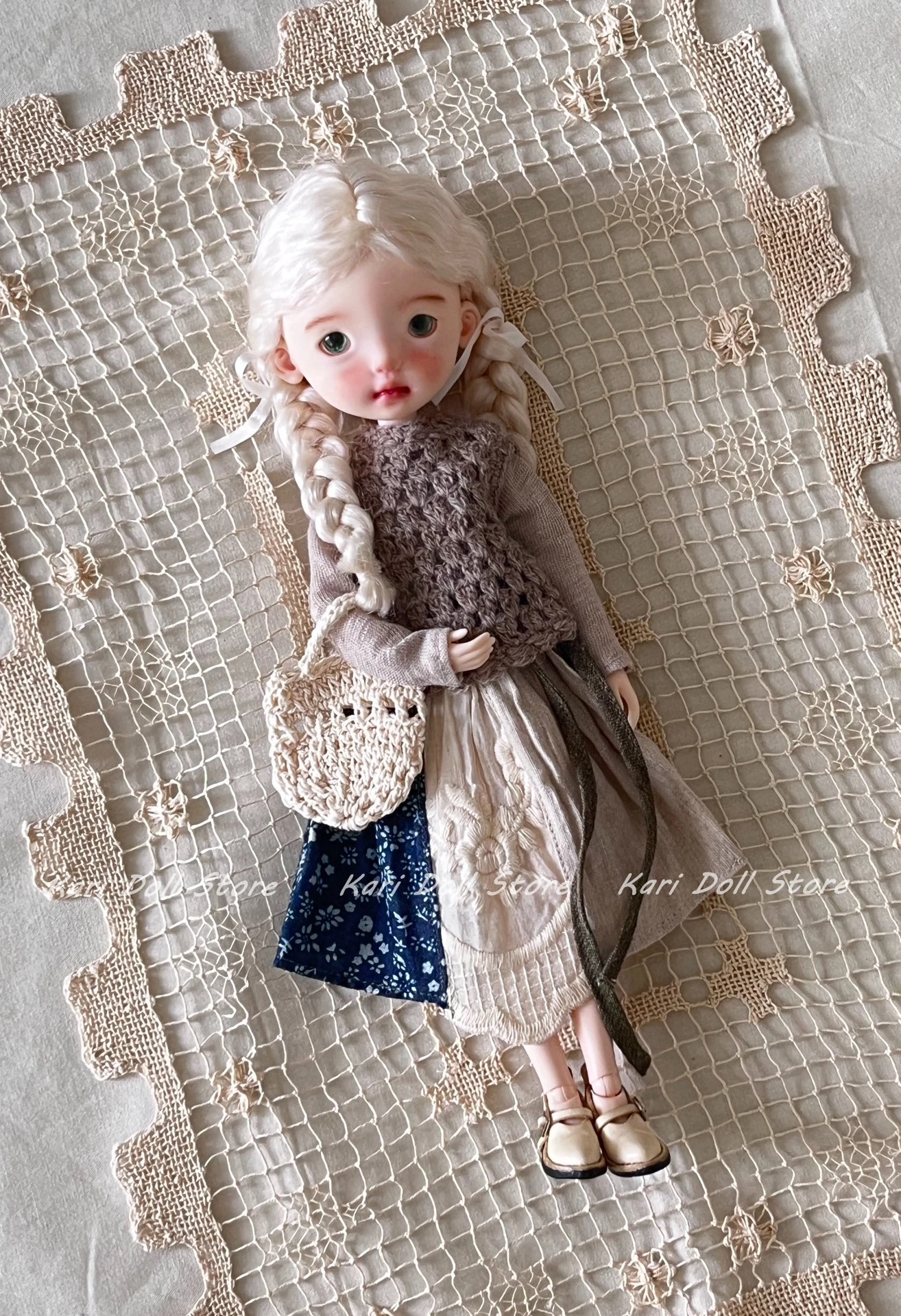 Kari Doll Clothes and skirts dress Patchwork skirt and top, crochet vest for Landazz Landoudou ob24 ob22 Doll