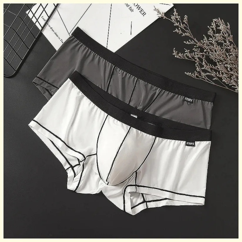 Sexy Sheer U-Pouch Men's Underwear Ice Silk Boxer Briefs Low Rise Breathable Sport Trunks