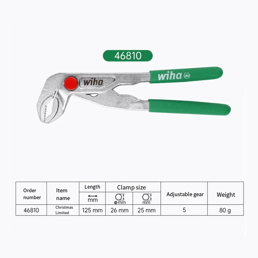 Wiha 46810 Christmas Mini Water Pump Plier 5 Quick Adjustment Position L.125 mm max.jaw Opening 25 mm Precision Pipe Pliers