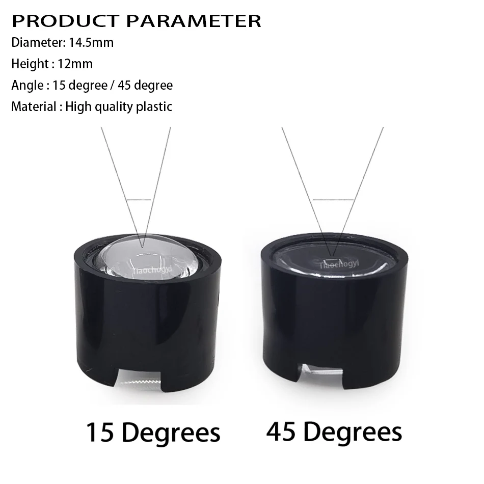 15 degree or 45 Degree 14.5mm Optical PMMA LED Lens Reflector Collimator Black or White Holder for 1W 3W 5W LED Emitter