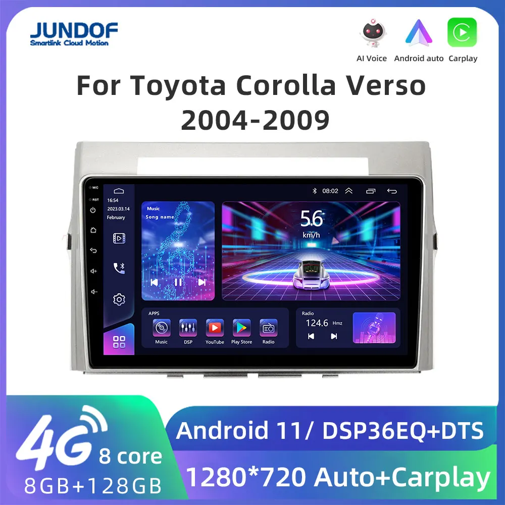 

JUNDOF 9" Car Radio Android for Toyota Corolla Verso 2004 - 2009 Multimedia Player Navigation GPS 2 Din Carplay Stereo DVD